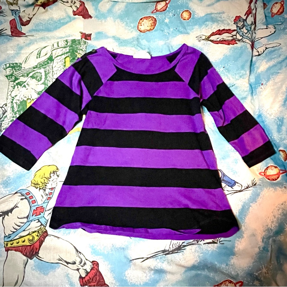 Derek Heart Black and Purple Striped Long Sleeve Top